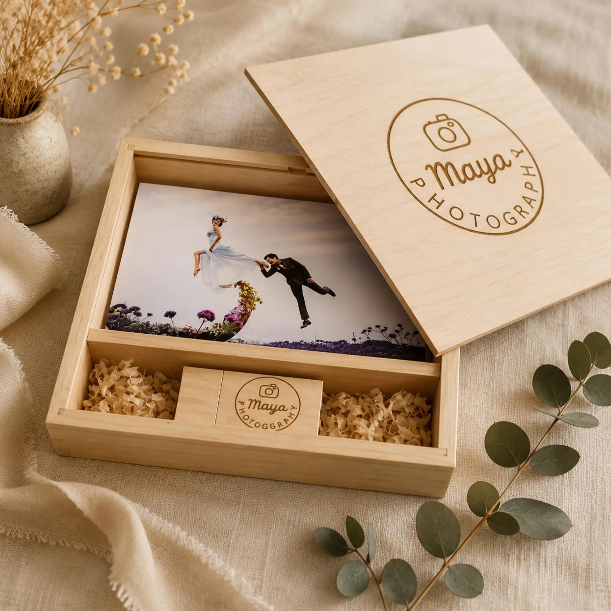 Personalised Engraved Wedding Photo USB Box