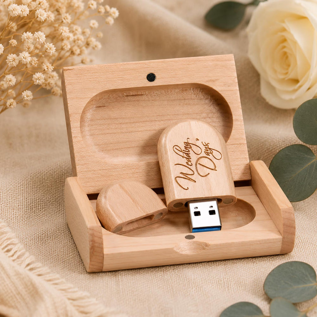 Personalised Oval Wooden USB Box Set