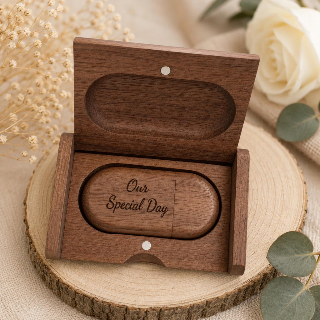 Personalised Oval Wooden USB Box Set