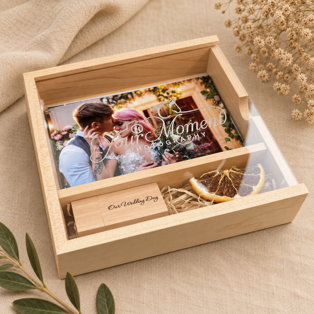 Personalised Wedding USB Photo Box Acrylic Clear Lid  2.0 3.0