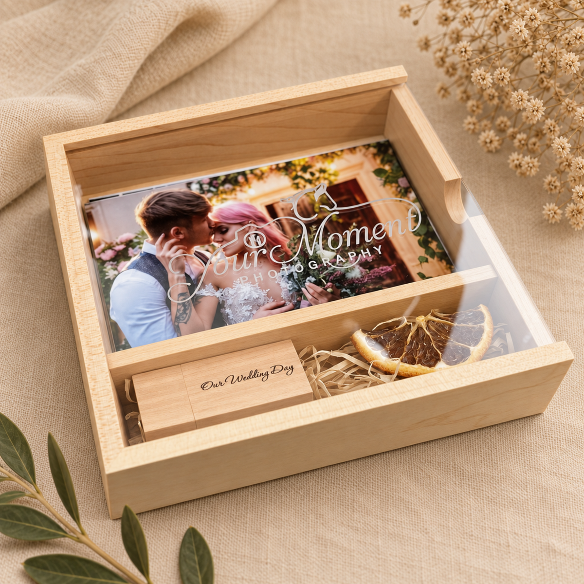 Personalised Wedding USB Photo Box Acrylic Clear Lid  2.0 3.0