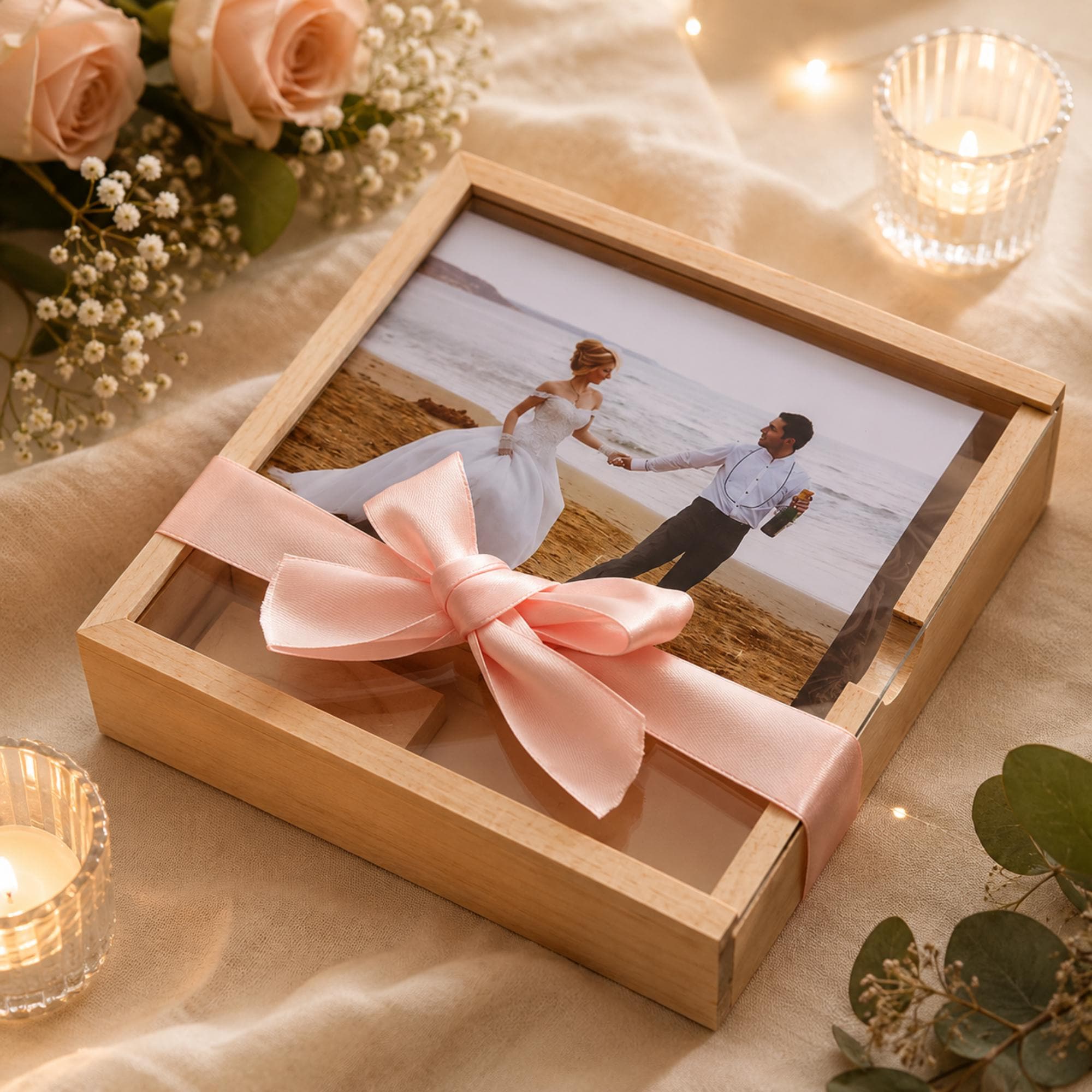 Personalised Wedding USB Photo Box Acrylic Clear Lid  2.0 3.0