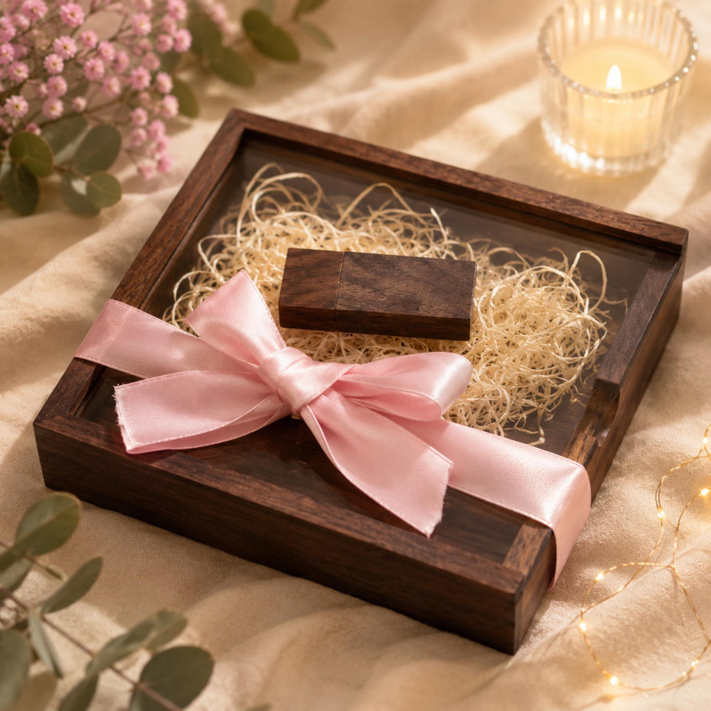 Personalised Wedding USB Photo Box Acrylic Clear Lid  2.0 3.0