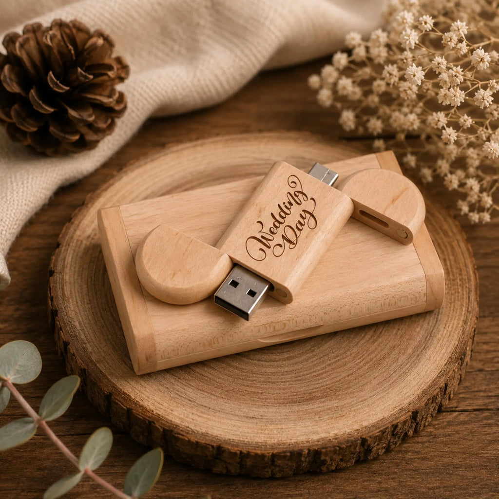 Personalised Wooden USB Box Set Dual Type C USB A