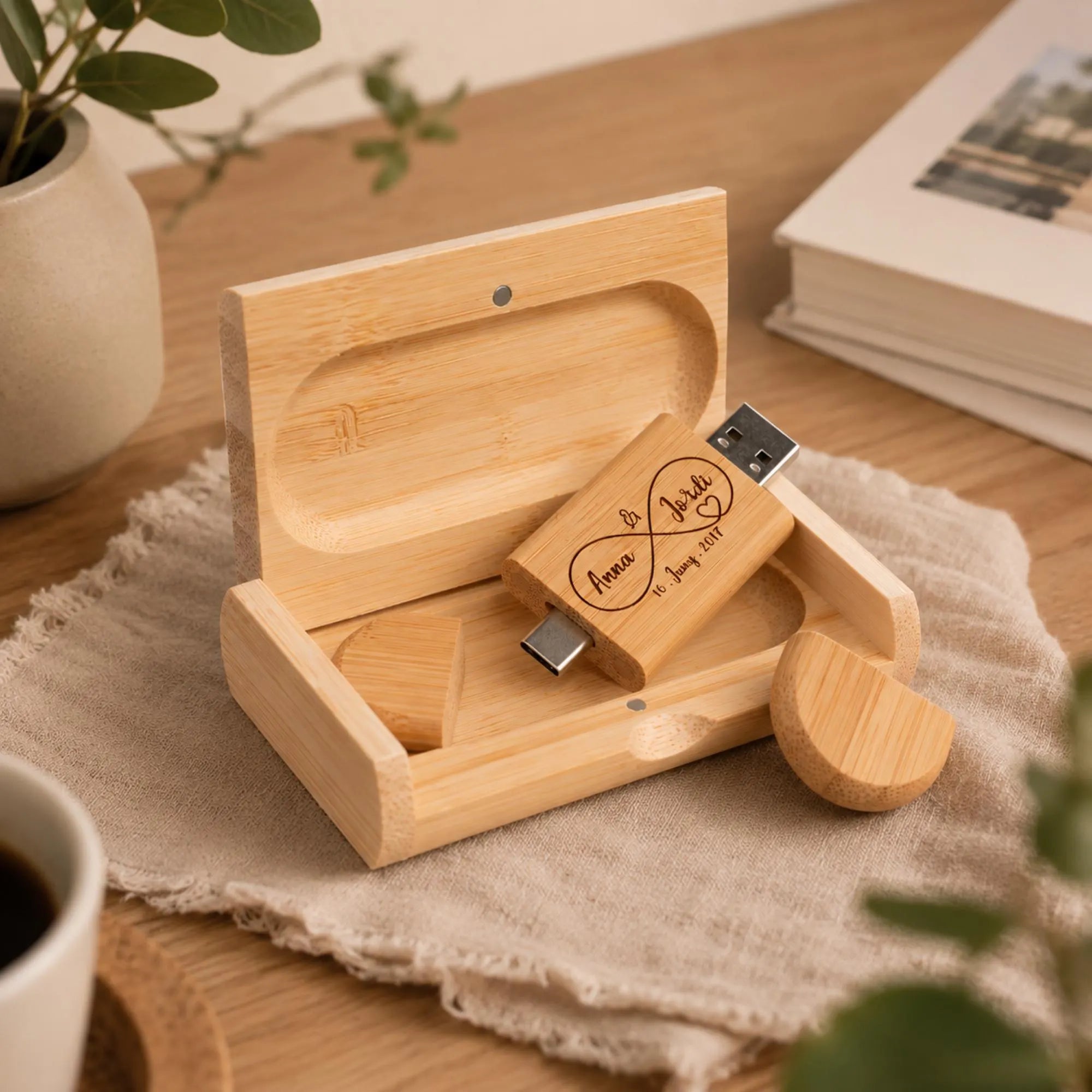 Personalised Wooden USB Box Set Dual Type C USB A