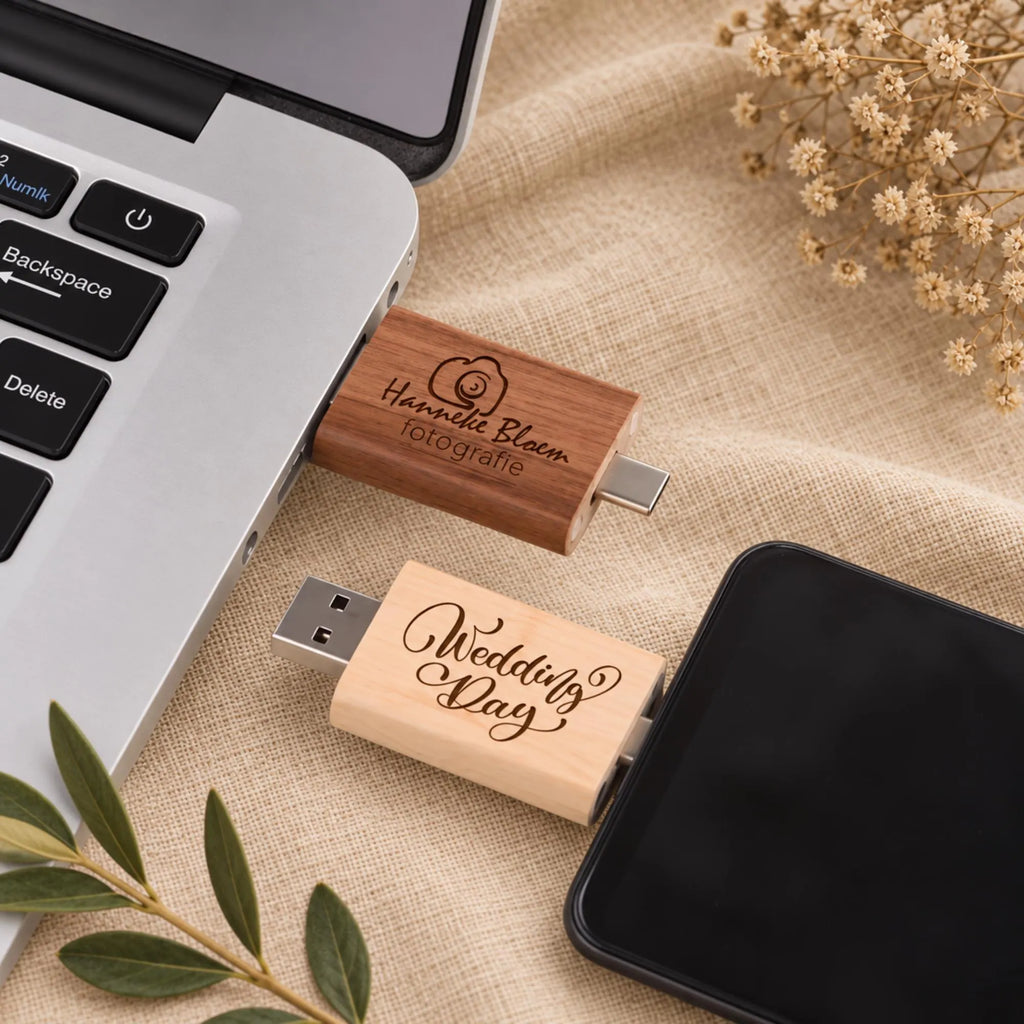 Personalised Wooden USB Box Set Dual Type C USB A
