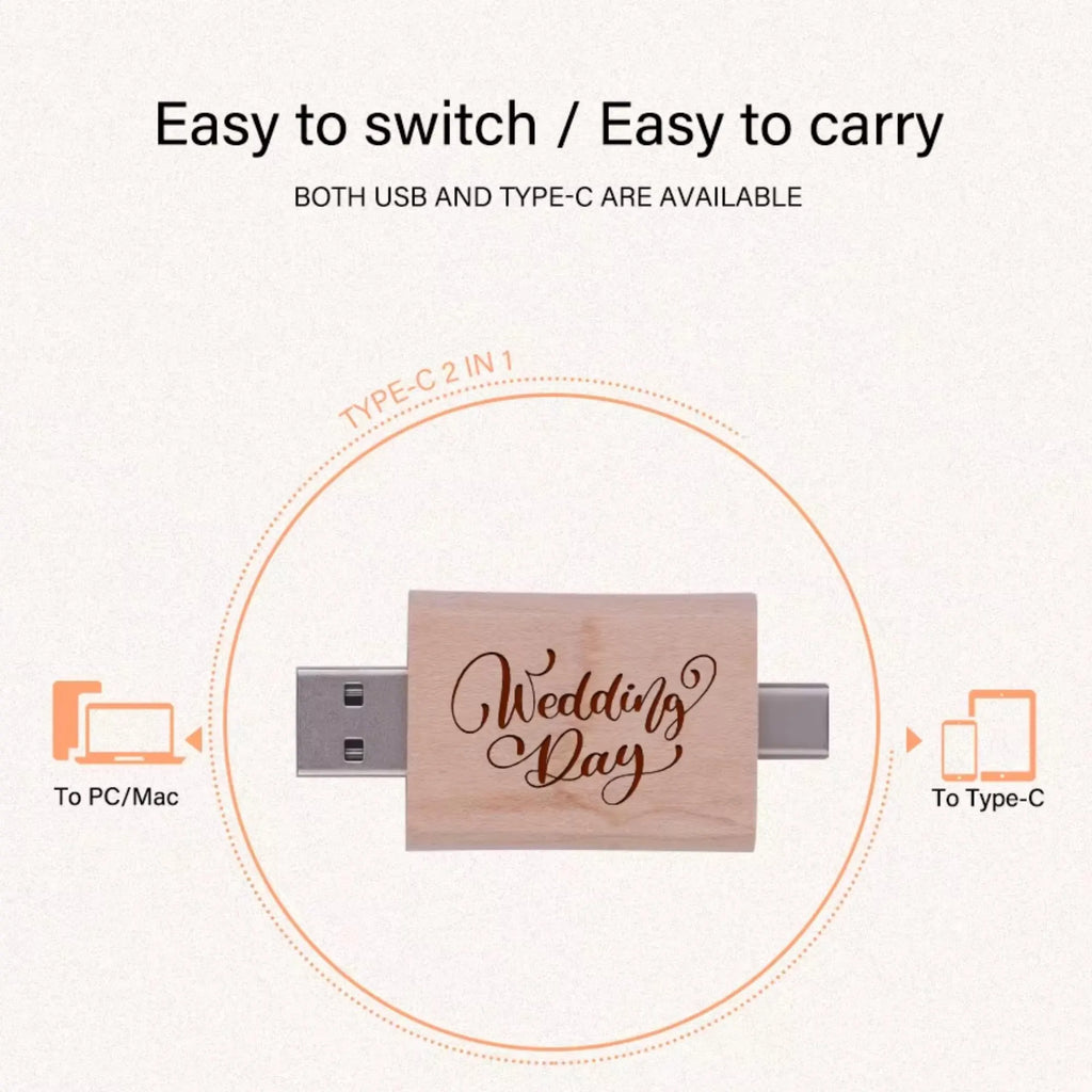 Personalised Wooden USB Box Set Dual Type C USB A