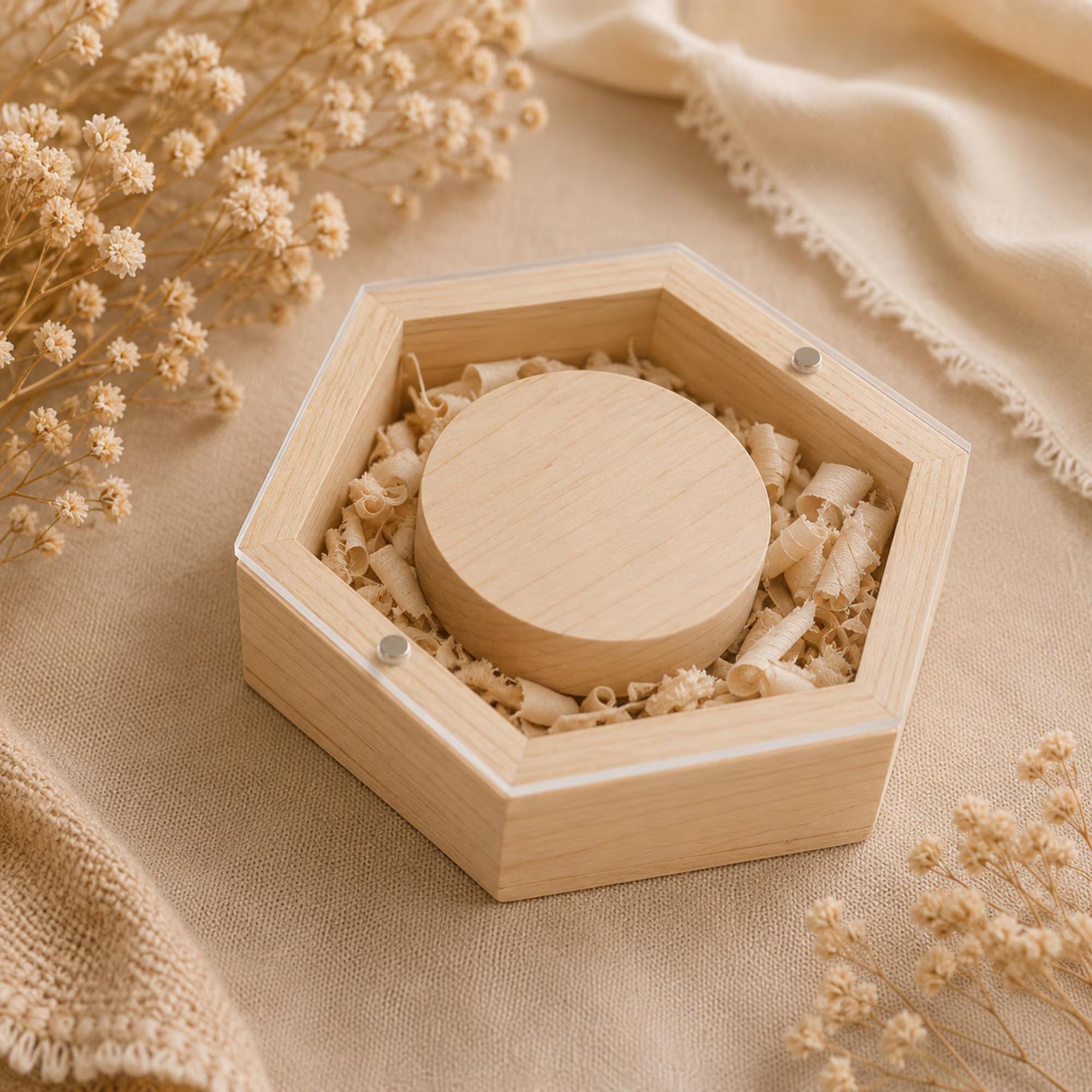 Personalised Wooden USB Hexagon Box with Engraved Acrylic Lid