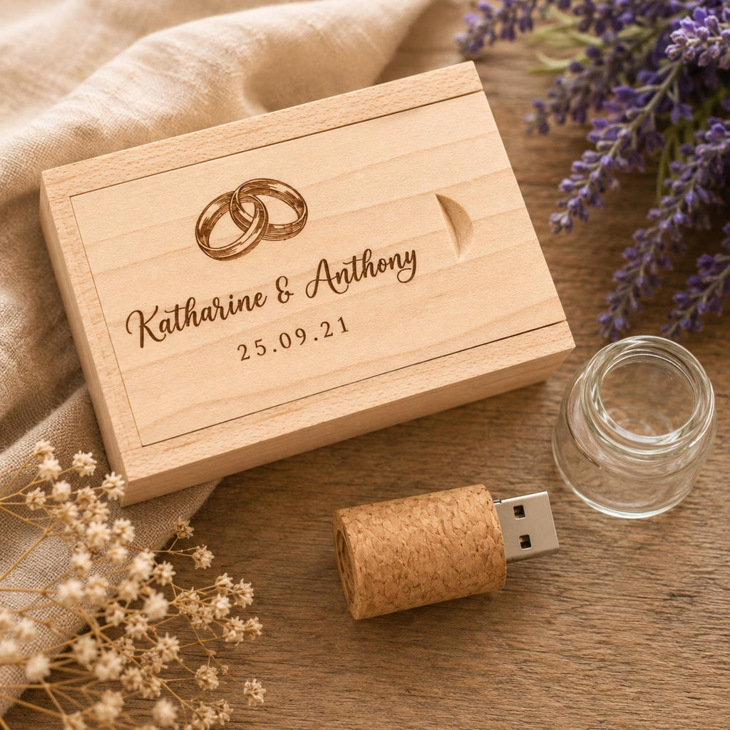 Personalised Cork Bottle USB With Wooden Box