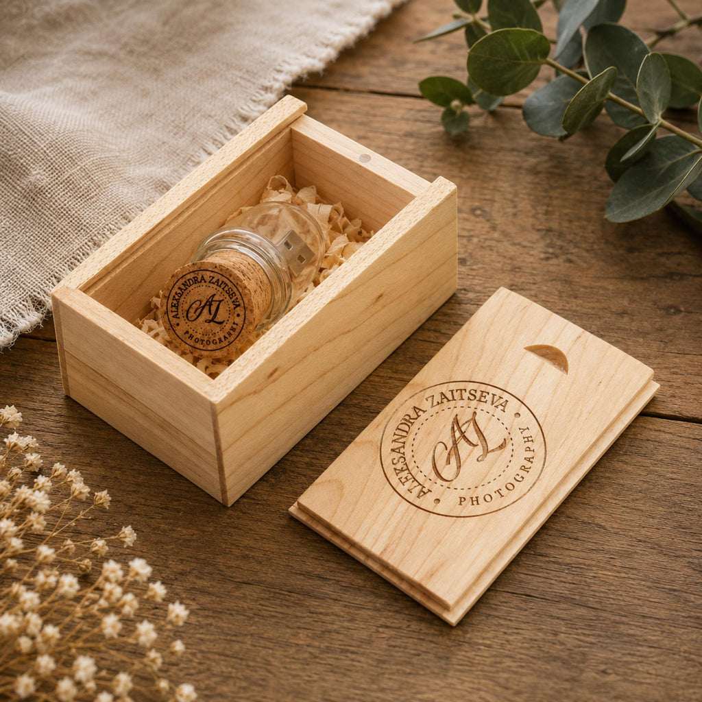 Personalised Cork Bottle USB With Wooden Box