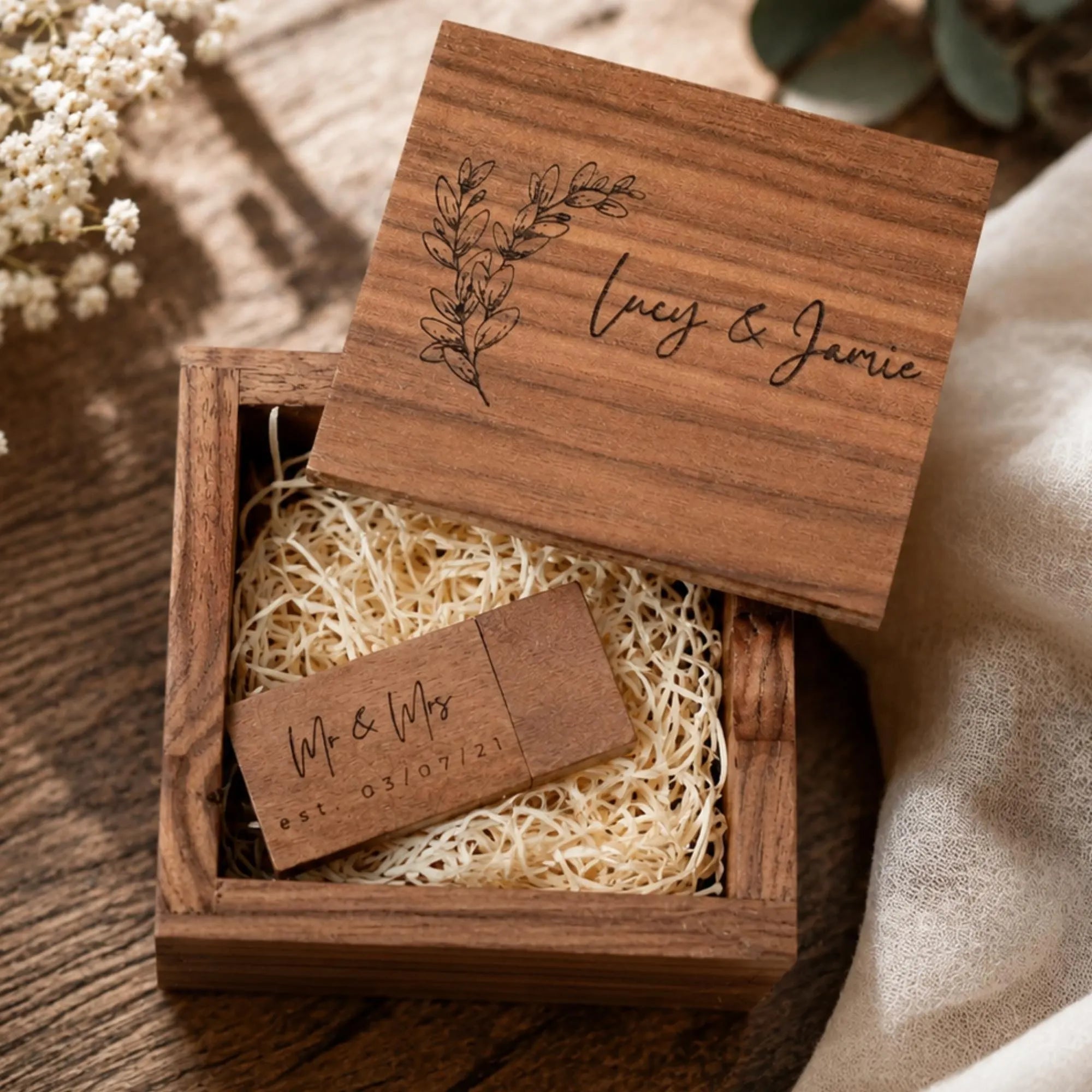 Personalised Square Wedding USB Box