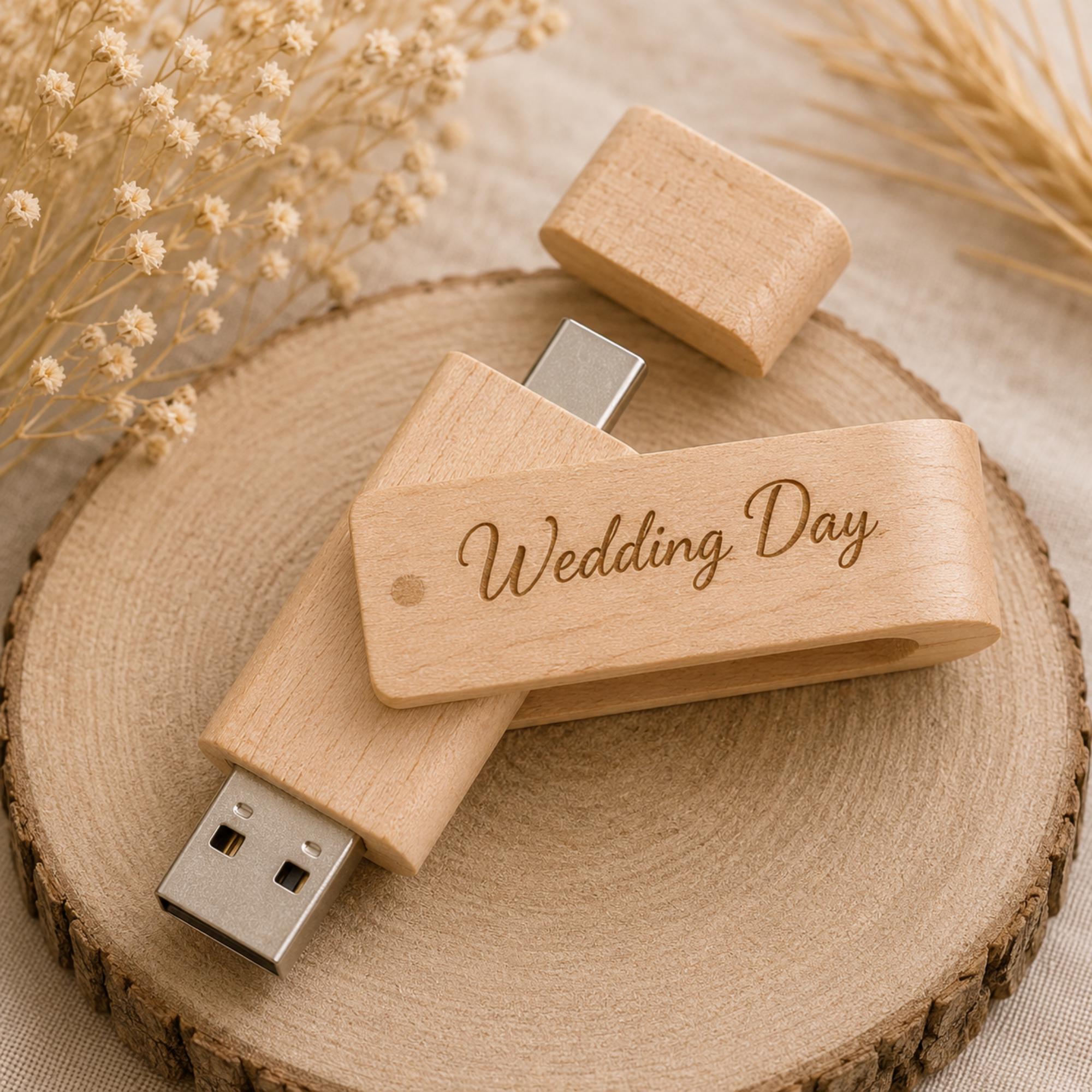 Personalised Wooden Dual USB 3.0 Stick USB-C & USB-A